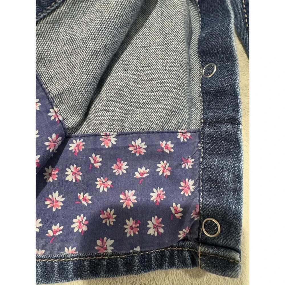 Y2K OshKosh B'gosh Vestbak Baby Girls 9M Blue Denim Overalls Floral Trim Spring